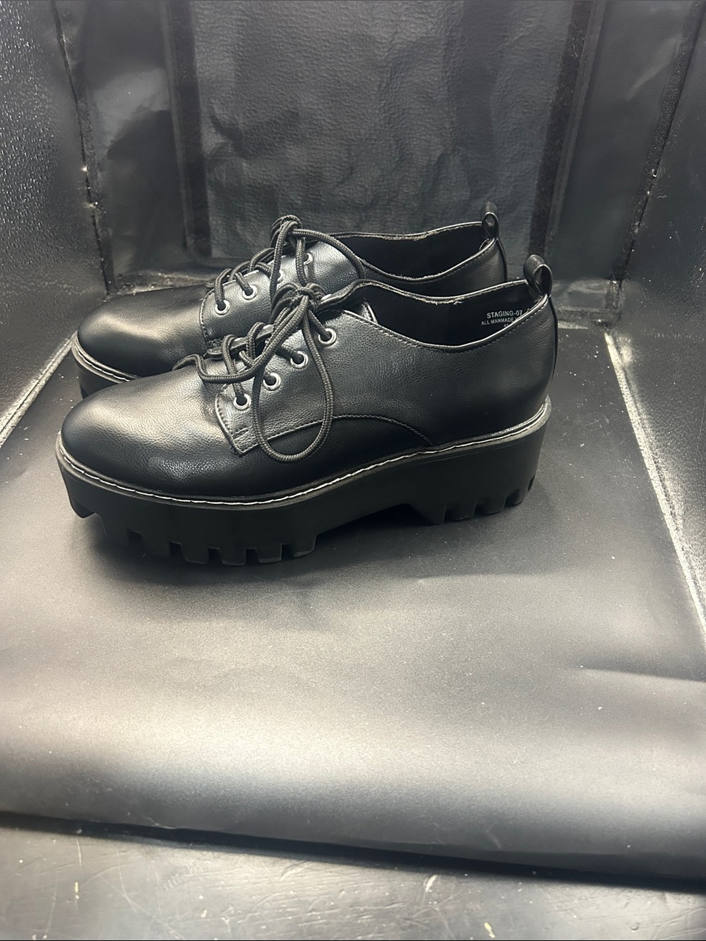 BAMBOO Black Chunky Platform Lace-Up Boots